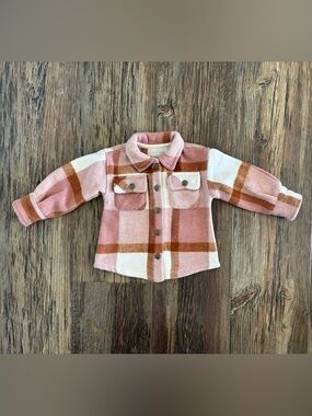 Fornia Kids Shacket 6 Months Pink Camel Plaid Snap Buttons Baby Shirt Jacket